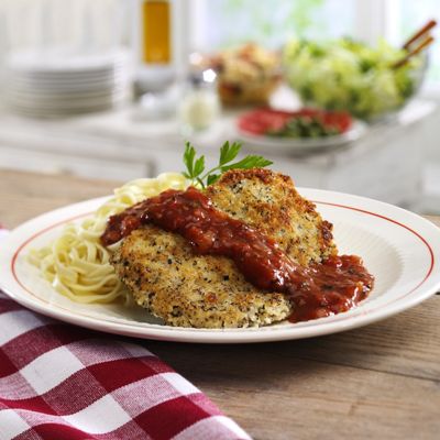 Breaded Veal Parmesan Cutlets with Tomato Basil Sauce