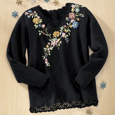 Sweater Ribbon Embroidered