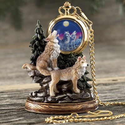 Pocket Watch with Stand Wolf