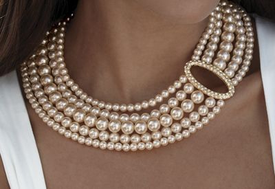 Necklace Faux Pearl And Crystal Oval