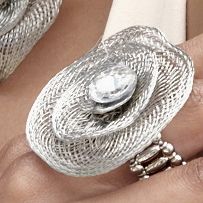 Ring Stretch Floral Mesh And Crystal