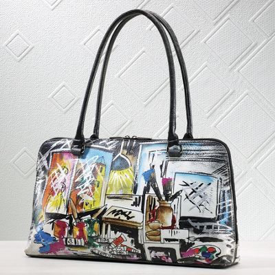 Handbag Hand Painted Graffiti Leather