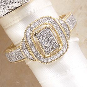 Ring 10K Gold Diamond Vintage Rectangle