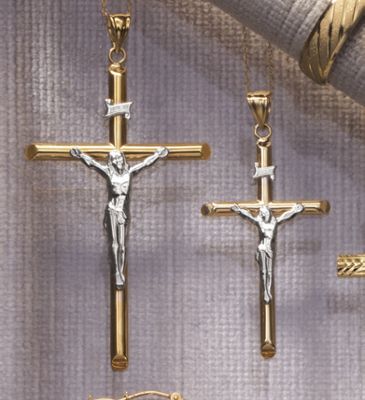 Crucifix Pendant 10k Gold Two Tone