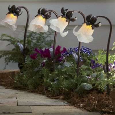 Set Of 4 Solar Flower Stakes