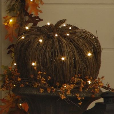 Lighted Grapevine Pumpkins