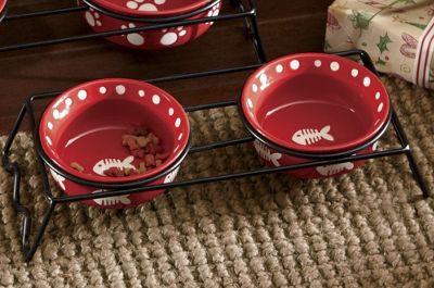 2 pc Cat Bowl Set With Stand