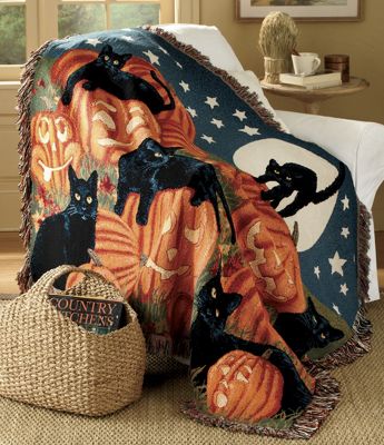 Black Cats and Pumpkins Throw