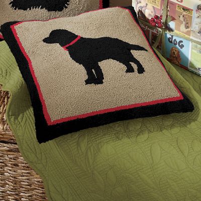 Hooked Black Lab Pillow