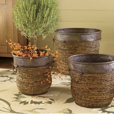 Set Of 3 Wicker Planters