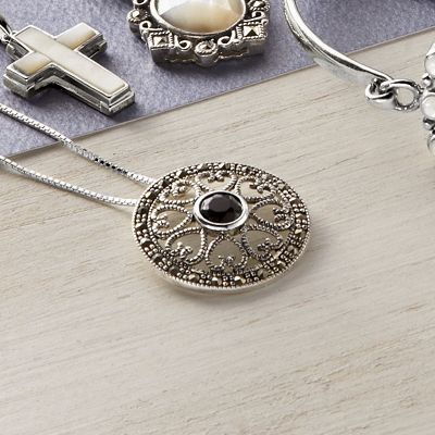 Black Onyx marcasite Cross Pendant