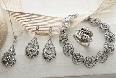 Sterling Silver Teardrop Pendant Teardrop Earrings Bracelet And Buckle Ring