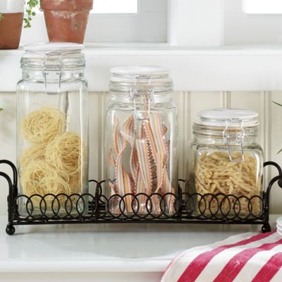 Set Of 3 Glass Canisters And Stand