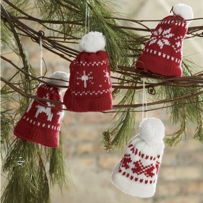 Set Of 4 Knit Hat Ornaments