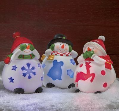 Set Of 3 Solar Snowmen Porch Sitters