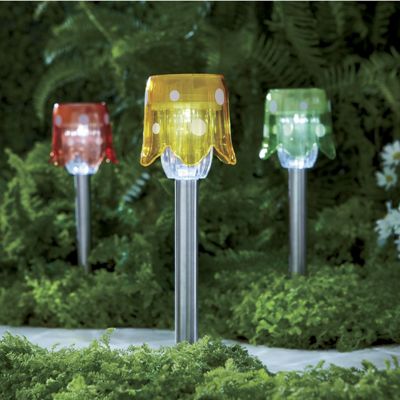 set of 3 solar mushroom stakes