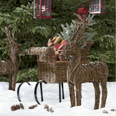 Natural Vine Deer And Sleigh
