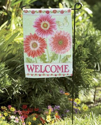 gerbera welcome flag stake