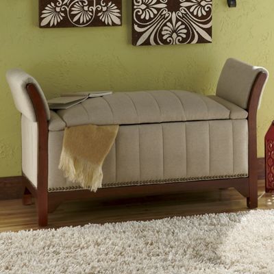 linen nailhead bench