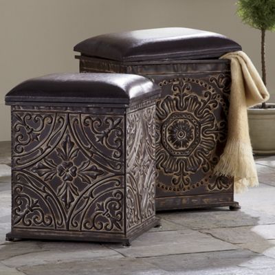 set of 2 ornate ottomans