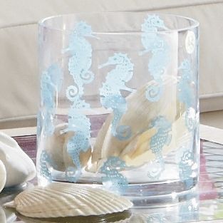 blue seahorse flora fauna vase