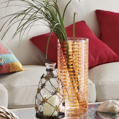 orange leaf flora fauna vase