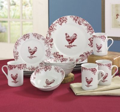 Dinnerware 16 Pc Rooster Toille Set