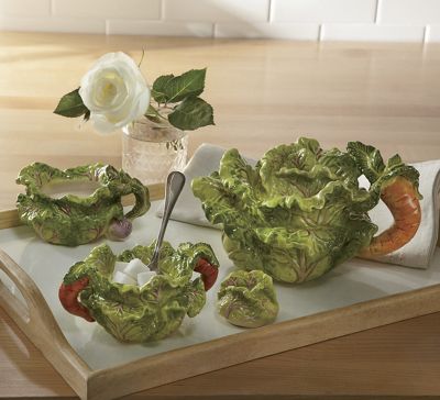 cabbage teapot and cream sugar