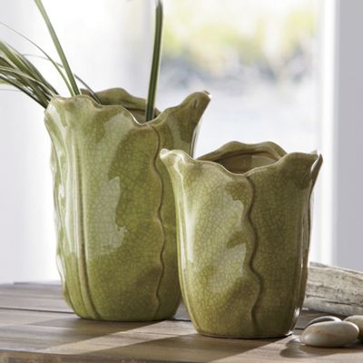 set of 2 cabbage leaf vases