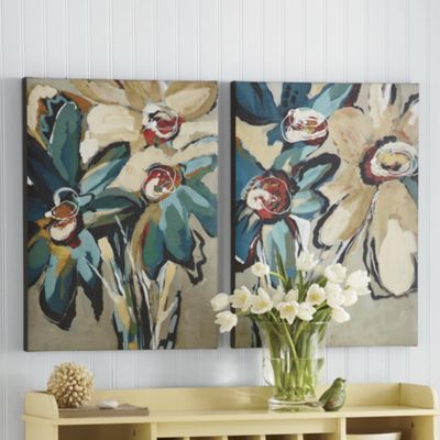 set of 2 blooming blue prints