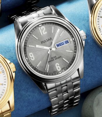 Mens Silvertone Round Bracelet Watch By Pulsar
