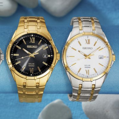 Mens Round Goldtone or Two tone Bracelet Watch by Seiko