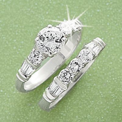 White Topaz Baguette And Round Bridal Set