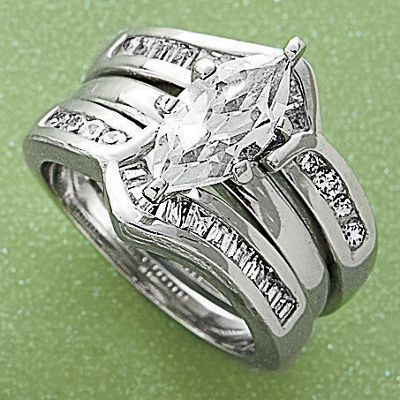 White Topaz Marquise Baguette Bridal Set