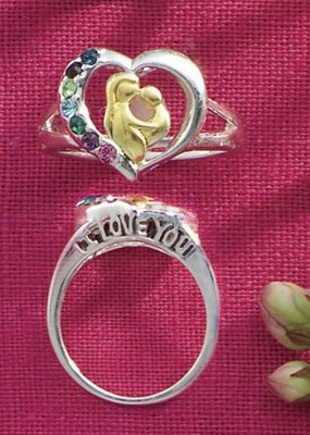 Birthstone Ring Two Tone I Love You Mom and Child