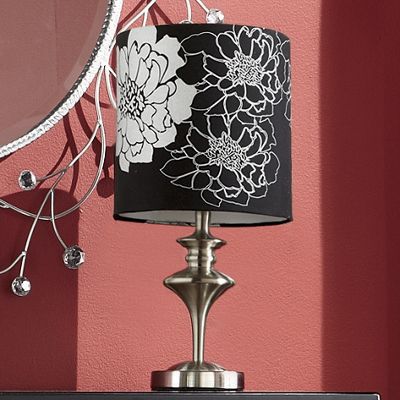 Lamp Silver and Black Floral Shade