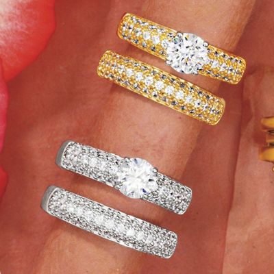 round pave sided bridal set