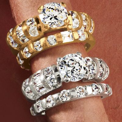 Round double Round baguette Bridal Set
