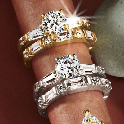 Round single Round baguette Bridal Set