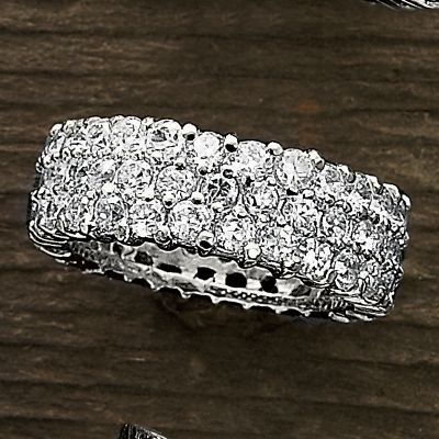 White Topaz 3 Row Eternity Band