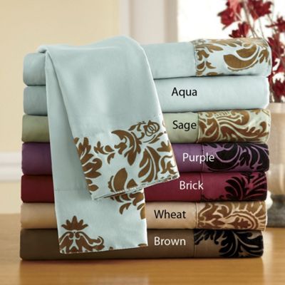 Floral Flocked Microfiber Sheet Set