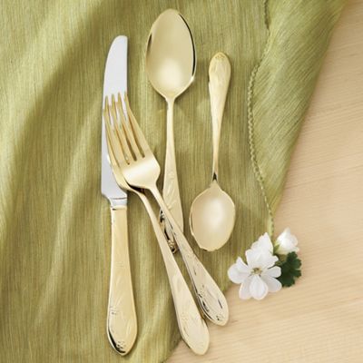 20 Pc Golden Accent Flower Flatware Set