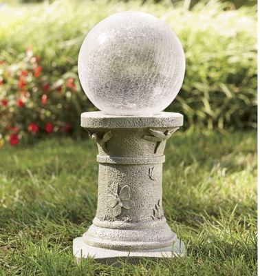 Crackled Glass Gazing Ball On Pedestal