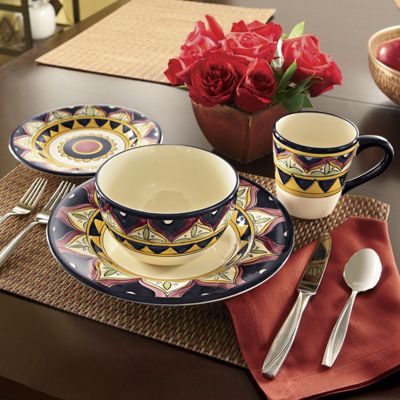 16 pc Oversized Hand painted Mediterranean Dinnerware Set