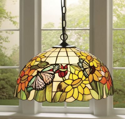 Pendant Lamp Stained Glass Sunflower Butterfly