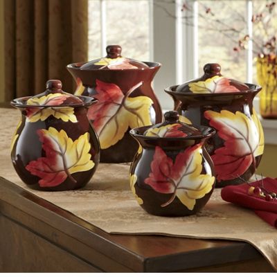 Canisters Set Of 4 Hand Painted Fall Leaves
