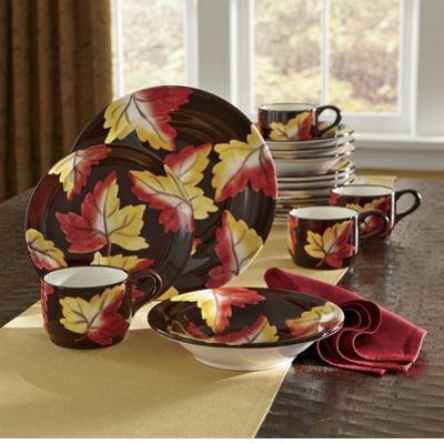 Dinnerware 16 Pc Hand Painted Fall Leaves Set