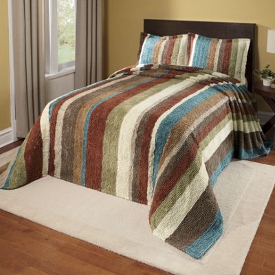 Bedspread and Sham Striped Cotton Chenille Collection
