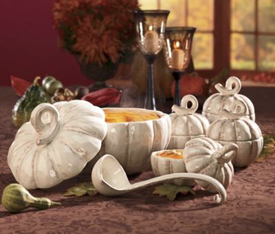Pumpkin Tureen And Set Of 4 Pumpkin Soup Bowls