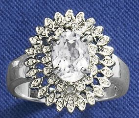 Ring White Topaz Oval Double Frame